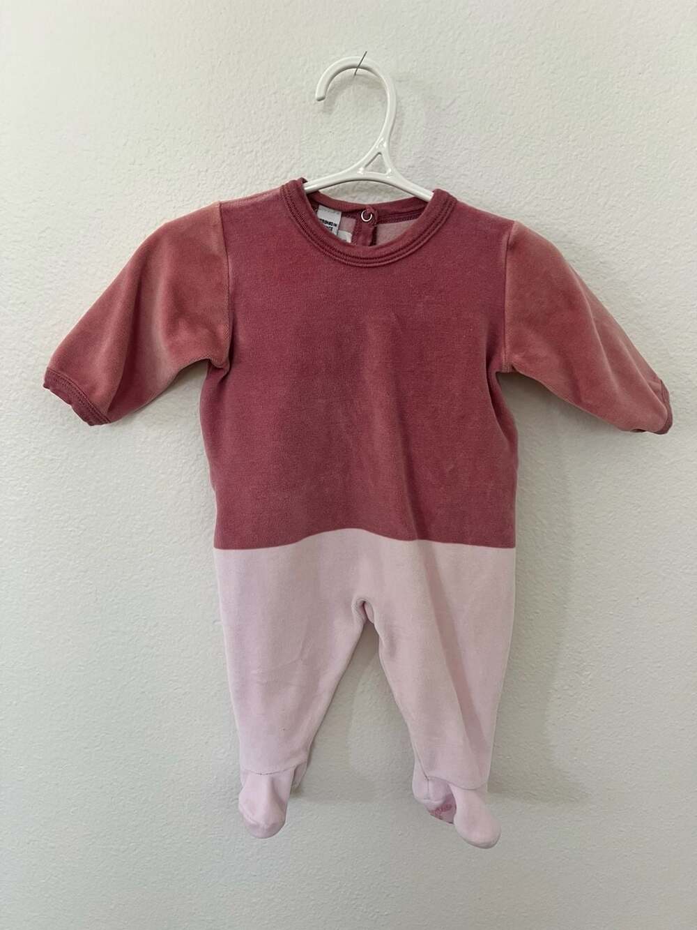 Petit Bateau Baby Velour Footie Pajamas Pink 3M/60cm like new